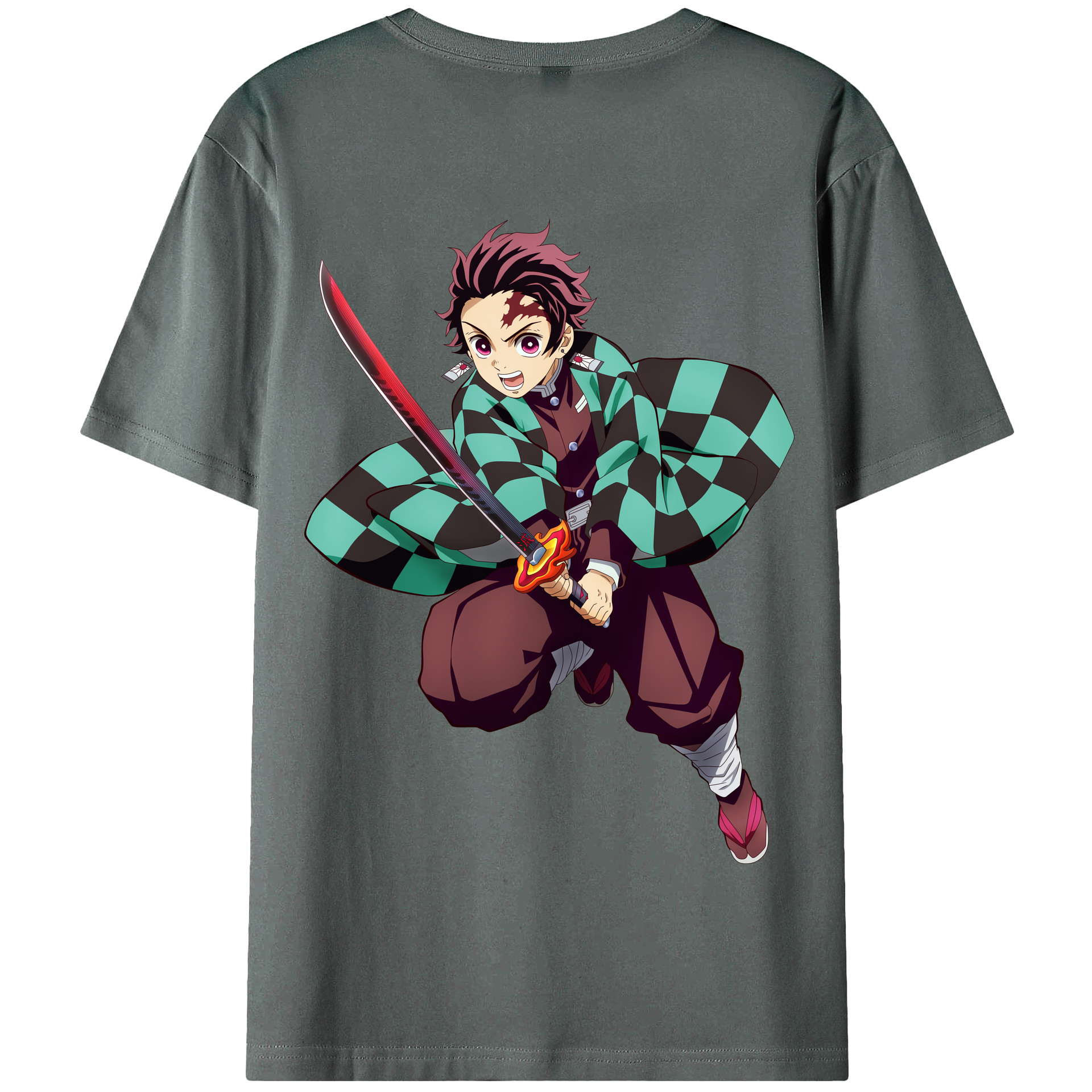 （画像用） 鬼滅の刃 竈門 炭治郎／かまど たんじろう Kamado Tanjirou 綿100％半袖Tシャツ（背面プリント）